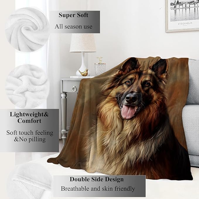 German Shepherd Blanket,60x80in,Realistic Dog Portrait Throw Blankets,Birthday Gifts for Kids Adult & Pet Lovers, Lightweight Soft Fleece,for Sofa Couch Bed Room Modern Decor