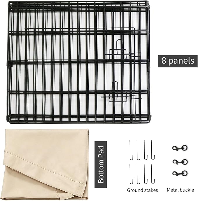 PETIME Foldable Metal Dog Exercise Pen/Pet Puppy Playpen Kennels Yard Fence Indoor/Outdoor 8 Panel 24" W x 30" H with Bottom Pad