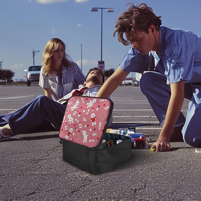 Nurse Bear First Aid Bag Empty Medium Cute Medicine Bag for Home Outdoor Travel Camping Hiking Medium Empty Medical Storage Bag Portable Pouch Dark Pink