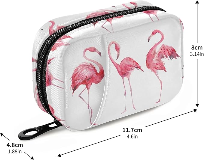 Watercolor Flamingos Pill Box 7 Day Pill Case Travel Pill Organizer Bag with Zipper Portable Weekly Case Compact Size for Vitamin Supplement Holder