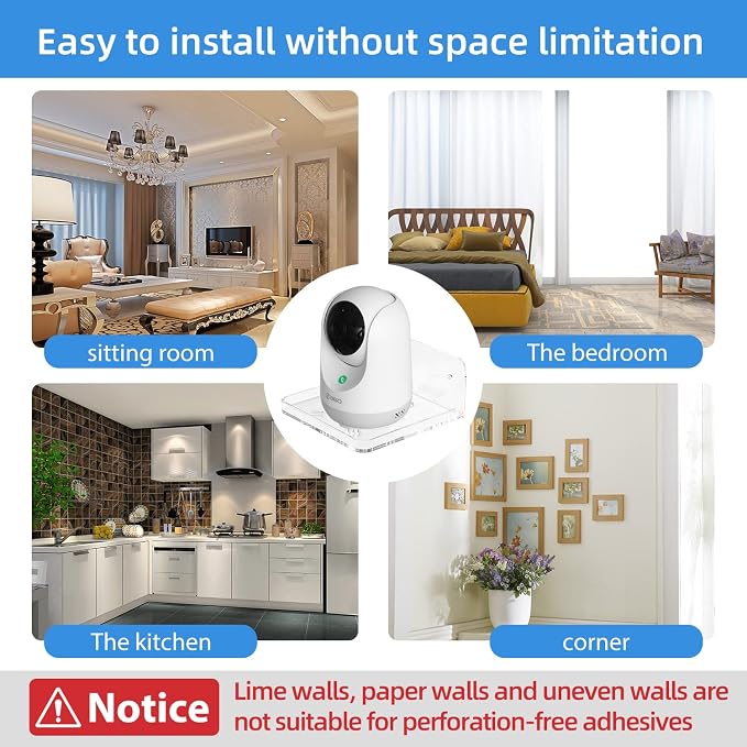 Wall Mount Floating Shelves for 2 Pcs Camera Mini Speaker Shelf Baby Monitor - Clear Mini Shelf Flexible Use for Wall Space in Bedroom Bathroom Kitchen Living Room