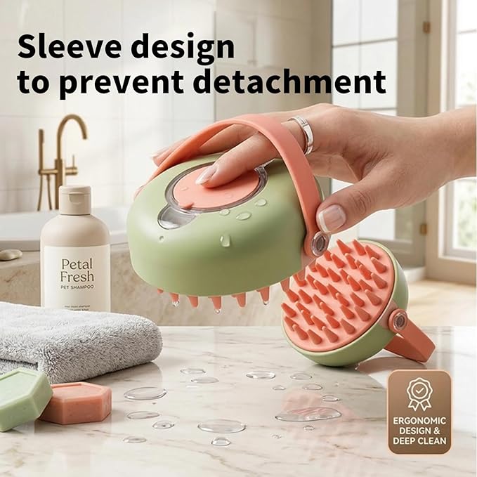 Dog Bath Brush for Bathing and Shedding, Adjustable Handle Shampoo Brush for Short and Long Haired Dogs and Cats Perfect Gifts for Pets