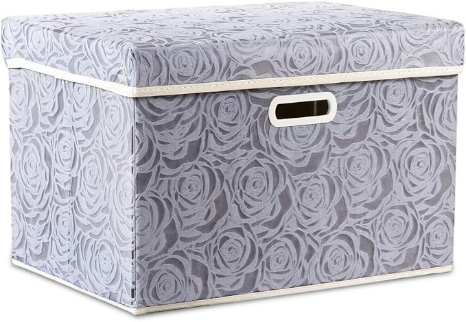 Larger Collapsible Storage Box with Lid [1-Pack] Fabric Decorative Storage Bin Cube Organizer Container Basket with Cover Handles for Bedroom Closet Living Room Gray 17.7x11.8x11.8 Inch