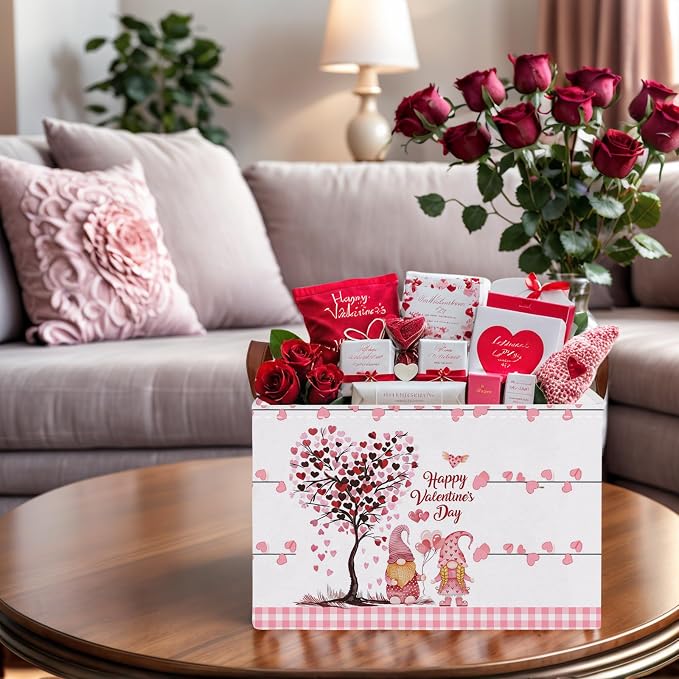 Cute Large Valentine's Day Gift Basket Empty Heart Decor Storage Bin for Kid Baby Room Décor (Pink Dwarf Love Tree)
