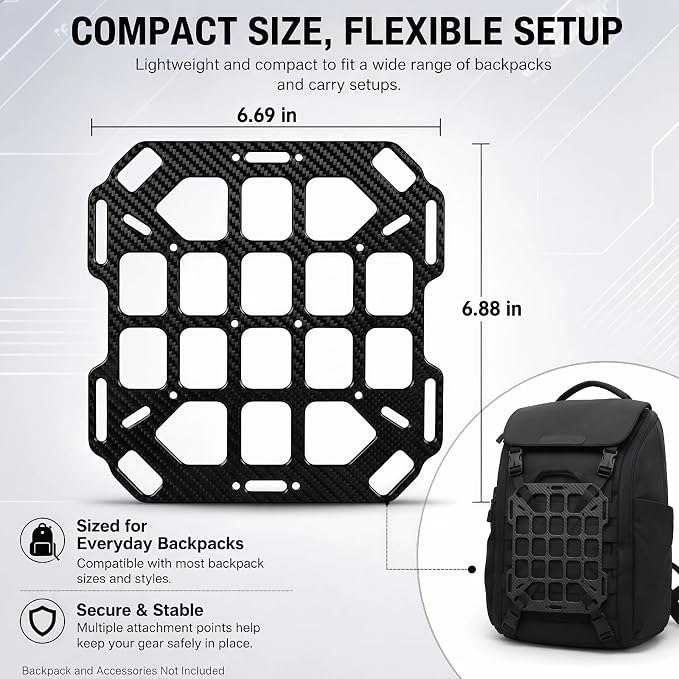 Rigid MOLLE Panel Insert with Premium Carbon Fiber Texture – Universal Tactical EDC Backpack Organizer & Tech Grid Board, Modular Rigging Platform for Camera Bags, Vehicles, and Office Display