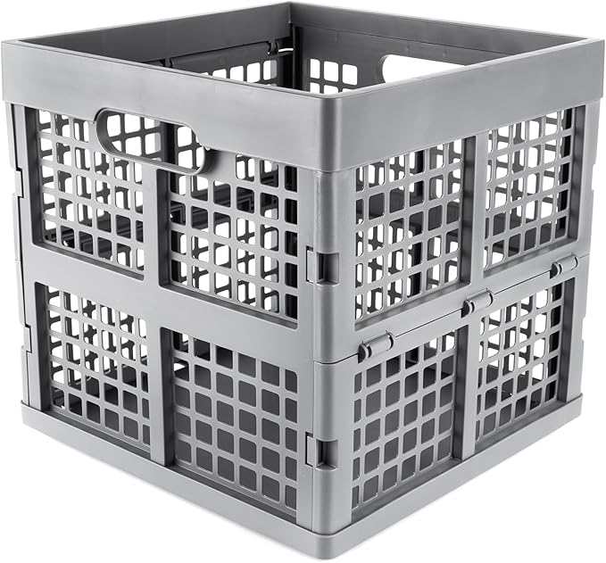 Eslite 3-Pack Collapsible Plastic Storage Crates,Foldable Crates for Storage,16L (Grey)