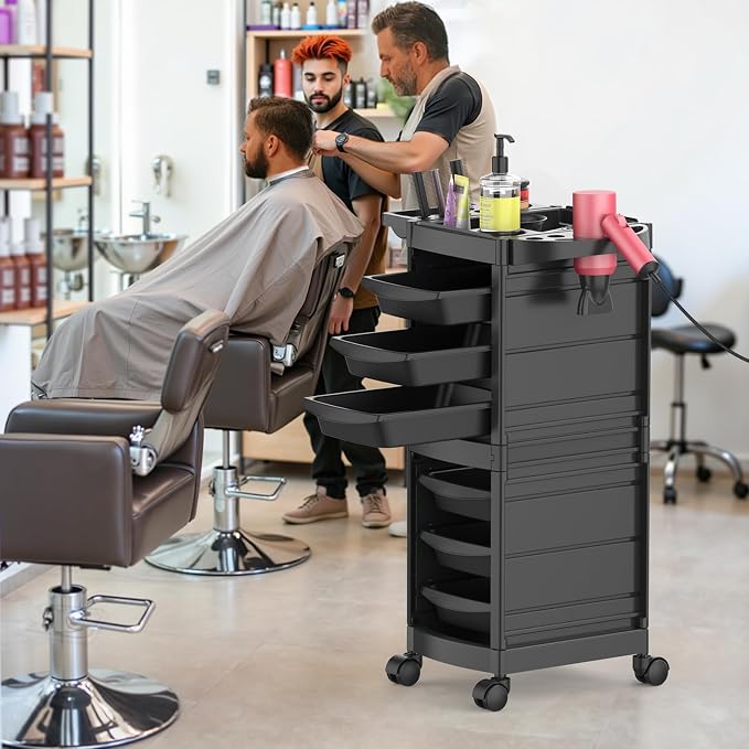 7-Layer Salon Trolley Cart with 6 Drawers for Hair Stylist | Professional Salon Rolling Cart with Wheels, Portable Barber Station with Extra Storage Space for Barber,Tattoo