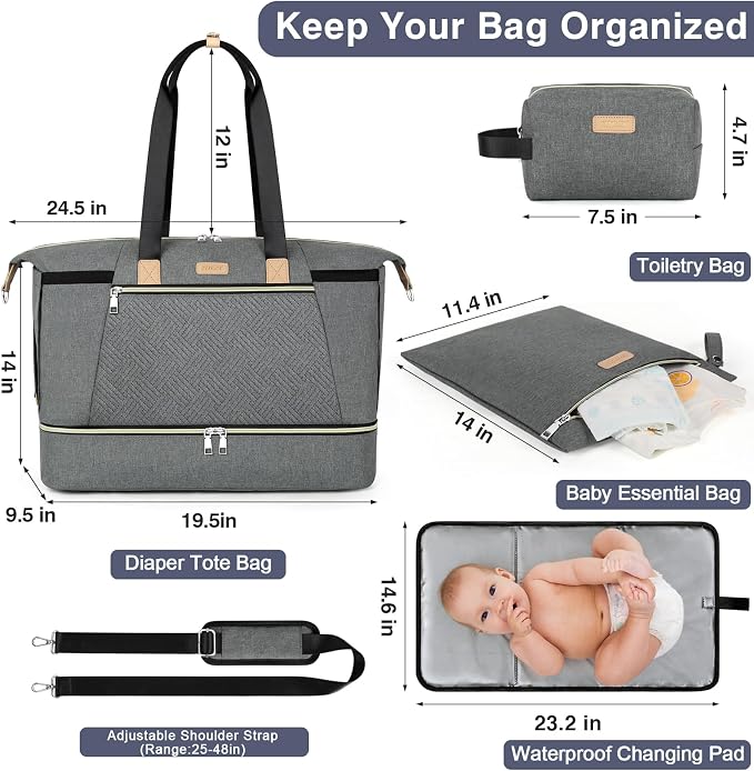 Diaper Bag Tote for Baby 7PCS, Large Mommy Bag with Portable Changing Pad | Multifunctional Hospital Bags for Labor and Delivery with Pacifier Case and Organizer Pouches,Travel Baby Bag for Boy Girl