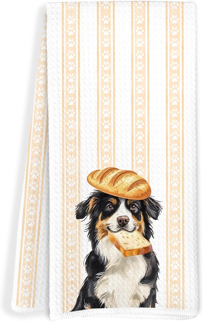 Bernese Mountain Dog Kitchen Towels, Bernese Mountain Dog Gifts Dish Tea Towels, Bread Baker Gifts, Cute Baking Chef Puppy Decorative Hand Towel for Kitchen Bakery, 16x24 Inch