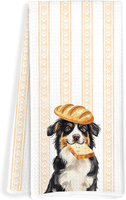 Bernese Mountain Dog Kitchen Towels, Bernese Mountain Dog Gifts Dish Tea Towels, Bread Baker Gifts, Cute Baking Chef Puppy Decorative Hand Towel for Kitchen Bakery, 16x24 Inch