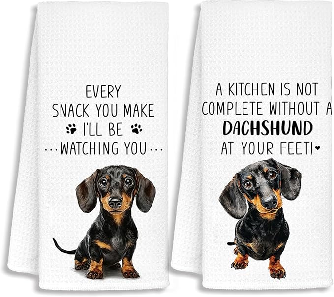 Chef Dachshund Kitchen Towels Set of 2, Dog Mom Gifts for Women Dachshund Hand Towels, Gifts for Dachshund Lovers, 16x24 Inch