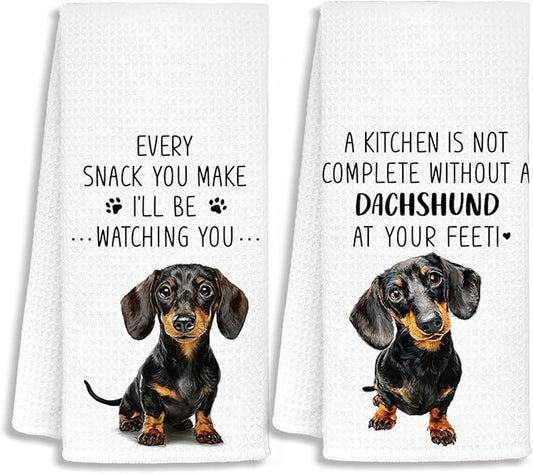Chef Dachshund Kitchen Towels Set of 2, Dog Mom Gifts for Women Dachshund Hand Towels, Gifts for Dachshund Lovers, 16x24 Inch