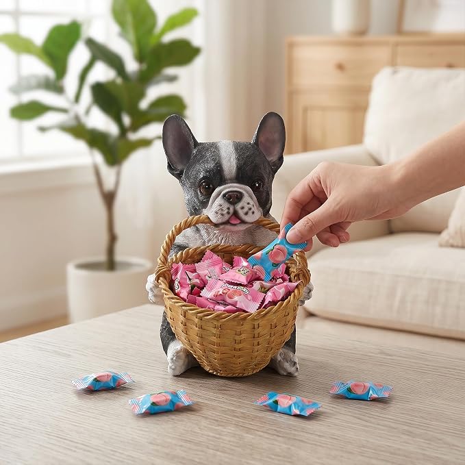 Black and White French Bulldog Key Bowl for Entryway Table, Funny Dog Candy Dish for Office Desk, Decorative Woven Basket & Unique Catchall Bowl for Keys, Small Baskets for Organizing