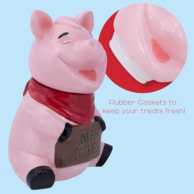 Dolomite Ceramic 10.4 x 7.6 Everyday Cookie & Candy Jar with Airtight Lid: Perfect for Kitchen Canisters, Pet Treat Containers & Decorative Farmhouse Storage, Pig Sign Oink