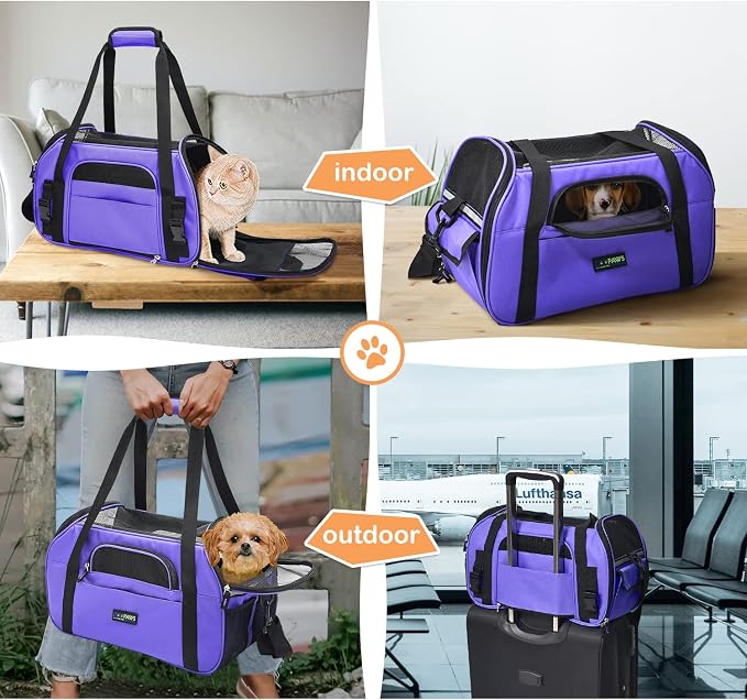 Jespet Airline Approved Soft-Sided Kennel Pet Carrier Travel Handbag | Lightweight, Foldable, Portable, Built-In Safety Leash, Luggage Sleeve, for Cats & Small Dogs, for Indoor & Outdoor