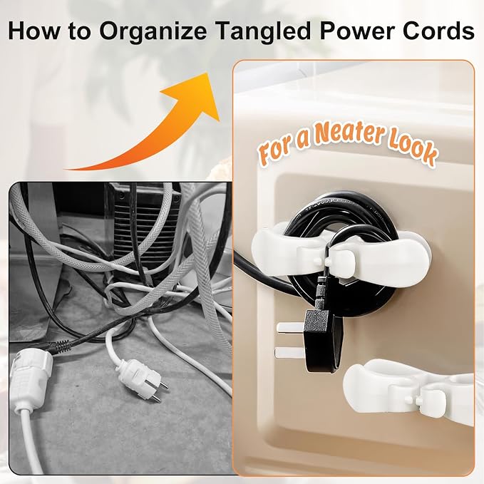 Cord Organizer Kitchen Appliance Cord Holder Adhesive Cable Wrap - Strong Sticky Cord Wrapper for Appliances, Fits Flat & Curved Surfaces, 8 Pack for Coffee Maker Air Fryer Mixer