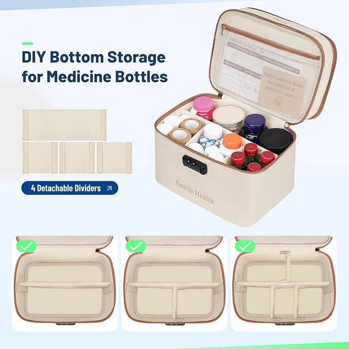 Mancro Lockable Medicine Bag, 2-Layer Pill Bottle Organizer Storage | Adjustable Dividers, Medication Travel Case for Pill, Vitamins & Supplements, Medicine Organizer for Dorm, Home Use and Trips