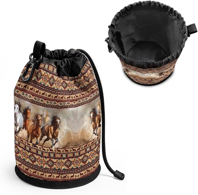 Clothespin Bag Organizer, Boho Pattern Horses Drawstring Laundry Peg Storage Pouch with Hanging Loop, Portable Multifunctional Clips Holder for Drying Rack, Camping & Home