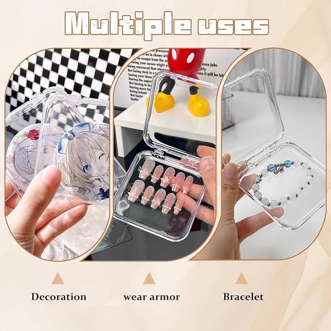 Press on nail storage 14 PCS Acrylic Nail Storage Box - Portable Versatile Organizer for Press - On Nails, Jewelry and More with 60 Pcs Adhesive Double Sided Tape