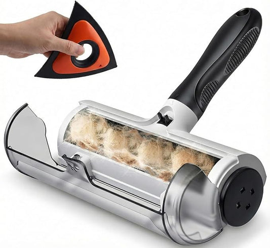 Pet Hair Remover Roller & Triangle Detailer - Reusable Dog/Cat Hair Remover for Couch, Carpet, Furniture & Car - Portable Multi-Surface Pet Fur Removal Tool
