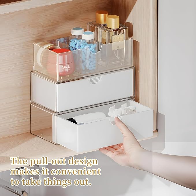 3 Tier Medicine Cabinet Organizer and Storage,Stackable Bathroom Medicine Organizer with Removable Dividers, Plastic Vanity Storage,White