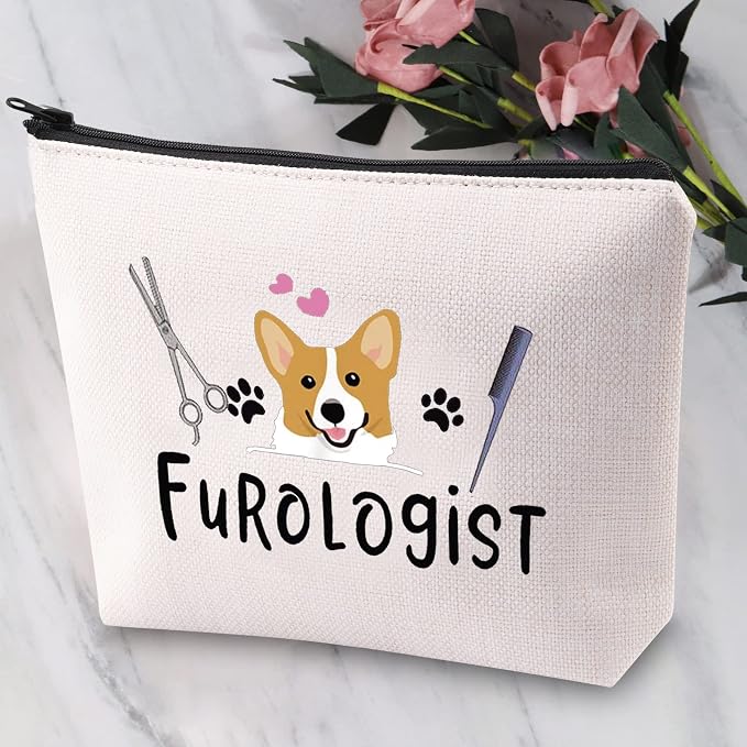 JYTAPP Furologist Funny Puppy Stylist Cute Dog Groomer Cosmetic Bag Dog Groomer Survival Kit Zipper Pouch Pet Grooming Gifts