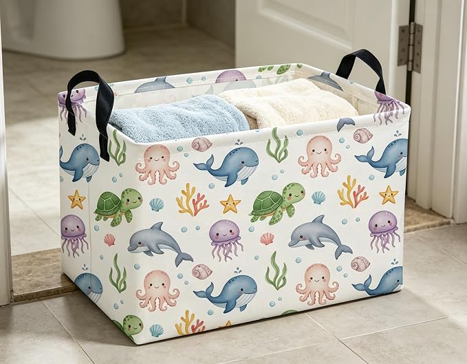Rectangle Kids Baskets Ocean Basket Cute Storage Bin Fish Box for Room Decor Gift Basket(Cute ocean)