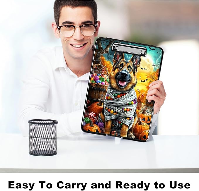 Heavy Duty Storage Clipboard, Slim Nursing Clipboard with Internal Pen Case, Portable File Organizer Case for A4 Letter Size Paper Office Medical Professionals, Pumpkin Puppy
