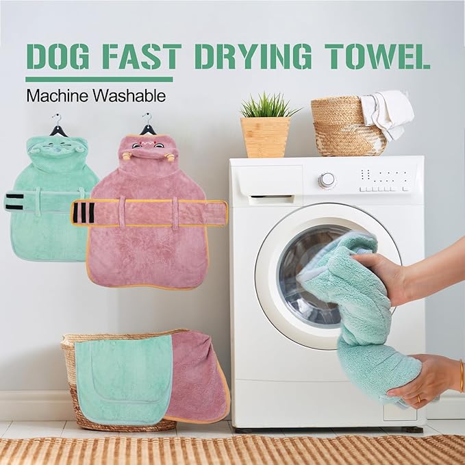 DENTRUN Dog Robes for After Bath - Super Absorbent & Fast Drying Coat with Hood, Bathrobe Beach Essentials, Bath Towels for Drying Dogs Medium, Bath/Beach/Swimming Quick Dry Towel Robe