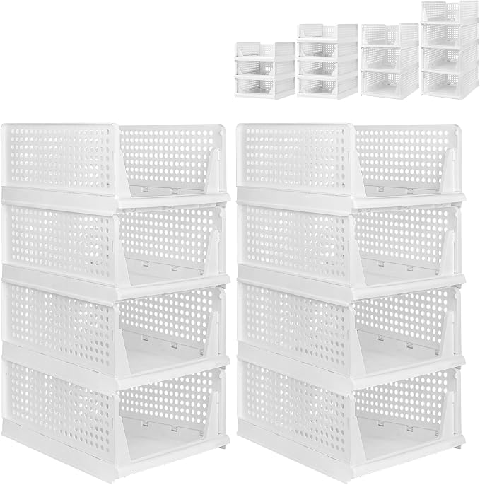 This Foldable & Stackable Clothing 8-Tier Drawer Shelf for Home Kitchen Living Room Bathroom Office - White H-18 cm Storage Solution