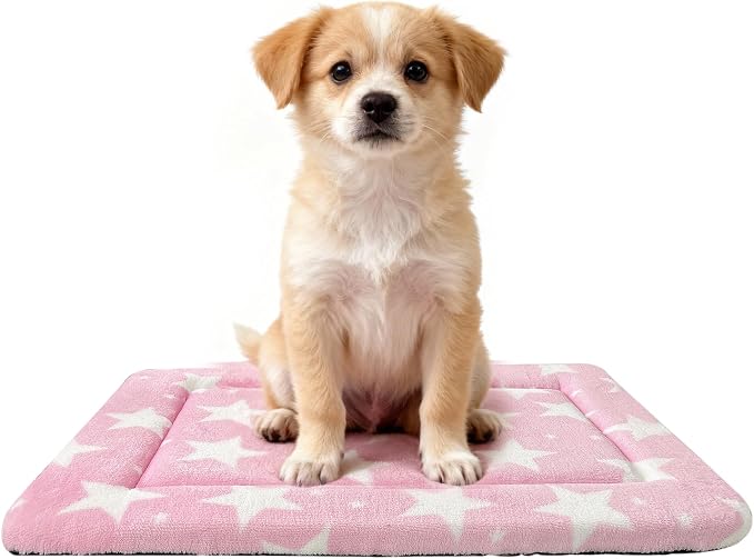 Washable Dog Bed Plush Orthopedic Outdoor Crate Mat with Non-Slip Bottom,Luxe Soft Kennel Pad for Pets, Cozy Cage Cushion & Pet Sleeping Mattress Large Sized,Medium,Small Dogs,24 x 18 inch,Pink