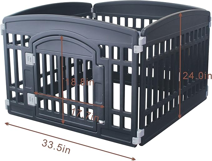 Pet Playpen Foldable Gate for Dogs Heavy Plastic Puppy Exercise Pen Small Pets Fence Puppies Folding Cage 4 Panels for Puppies and Small Dogs House Black (33.5x33.5 Inches)
