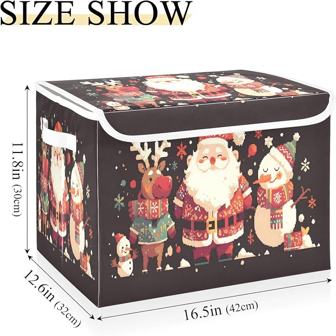 Christmas Baskets Collapsible Storage Bins with Lids, Santa Claus Deer Christmas Storage Boxes Clothes Baskets for Organizing