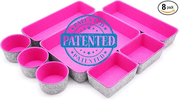 Welaxy 8pc Desk Drawer Organizer Bin Jewelry Office Catchall Tray Hot Pink | Sustainable material soft yet sturdy,multi-purpose storage, sleek minimalist lifestyle