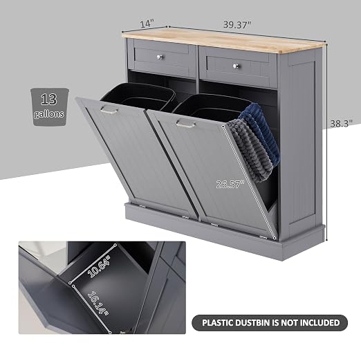 Spurgehom Double Tilt Out Trash Can Cabinet 2 X 13 Gallon with Storage