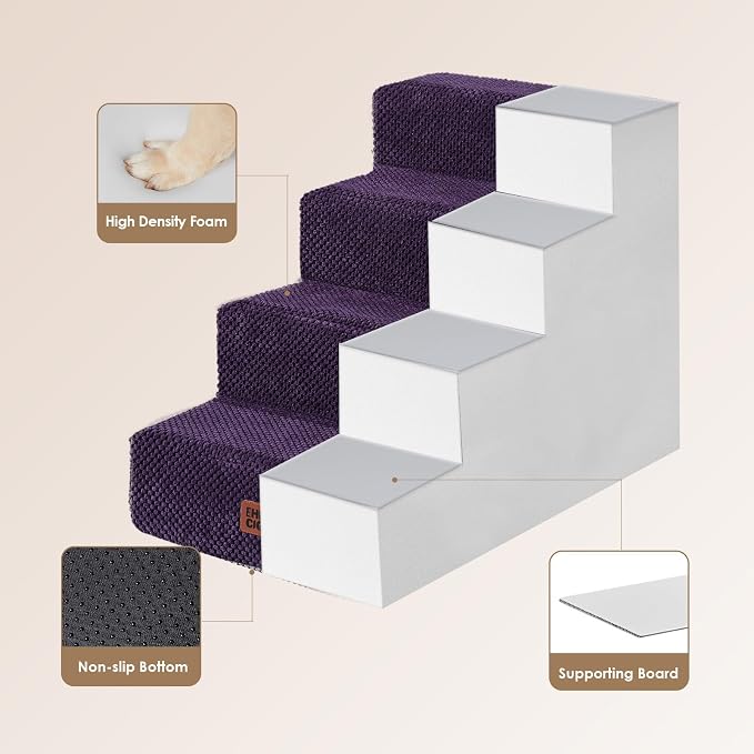 EHEYCIGA Dog Stairs for Bed 18" H, Dog 4-Steps for High Bed, Purple | Pet Steps for Small Dogs and Cats, Non-Slip Balanced Pet Ramp Indoor