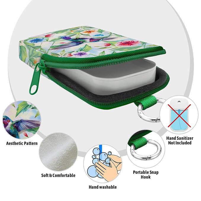 Hand Sanitizer Holder, Hummingbird Spray Case Zippered Pouch | Keychain, Travel Size, Cute Fashion Accessory with Snap Hook, for Glow Mist and Power Mist 1FL OZ, Mini Small Pocket Clip on
