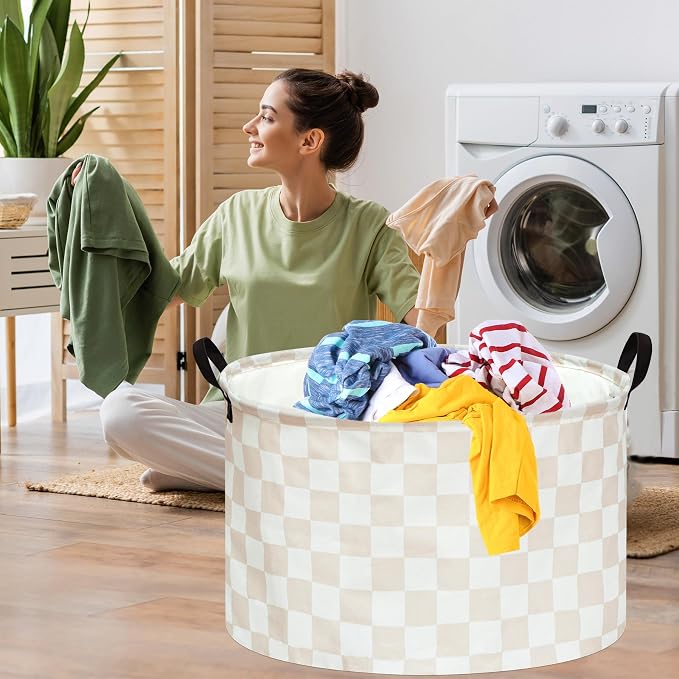 MAIZMZ Checkered Storage Basket Extra Large 80L Kids Hamper Baby Laundry Basket Waterproof Toys Car Organizer Collapsible Canvas for Home/Dorm/Pet/Office/Closet/Shelf/Gift Baskets