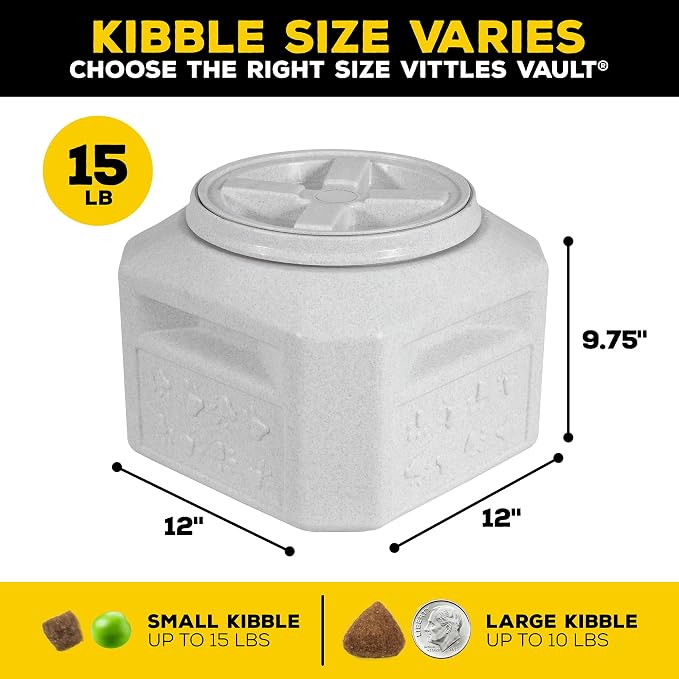 Gamma2 Vittles Vault Dog Food Storage Container with Airtight Lid, holds up to 10-15 Pounds of Dry Pet Food, Cat Kibble and Bird Feed, BPA Free, Made in USA, Without Scoop | Holds Dry Pet Food, Cat Kibble and Bird Feed, BPA Free, Made in USA