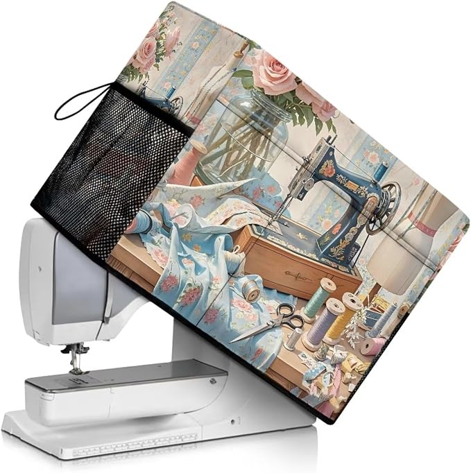 Sewing Element Sewing Machine Cover with Storage Pockets,White | Dust & Pet Hair Protection,Fits Standard Singer, Brother and Janome Machines, Protecting & Decorating Your Sewing Space