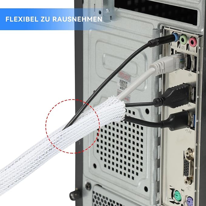 AGPTEK Cable Sleeve, 20ft - 4/5 inch Cable Management Cord Hider, White | Desk Cord Cover Organizer Wire Hider for Office Computer TV Wire Loom Tubing Pet-Proof Cord Protector from Cat Dog Chewing