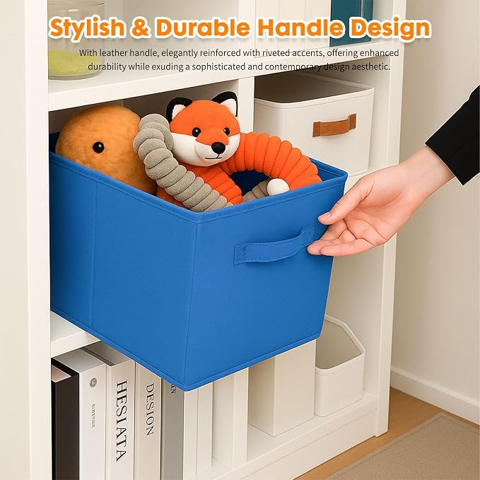 PowerKing Collapsible Storage Cubes, Farbic Storage Bins, Royal Blue, 2Pack | Sturdy, Lightweight, Easy Pull Handle, Closet & Shelf Organizer, Clothes and Toys Storage, 10.5'' x 11'' x 10.5''