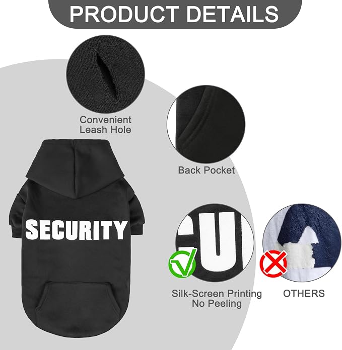 Security Dog Hoodies,Soft & Warm Dog Sweatshirt,X-Large | Halloween Dogs Costume Winter Autumn Fleece Pet Clothes Hooded with Pocket for Puppy,Cat, Small Medium Large Dogs