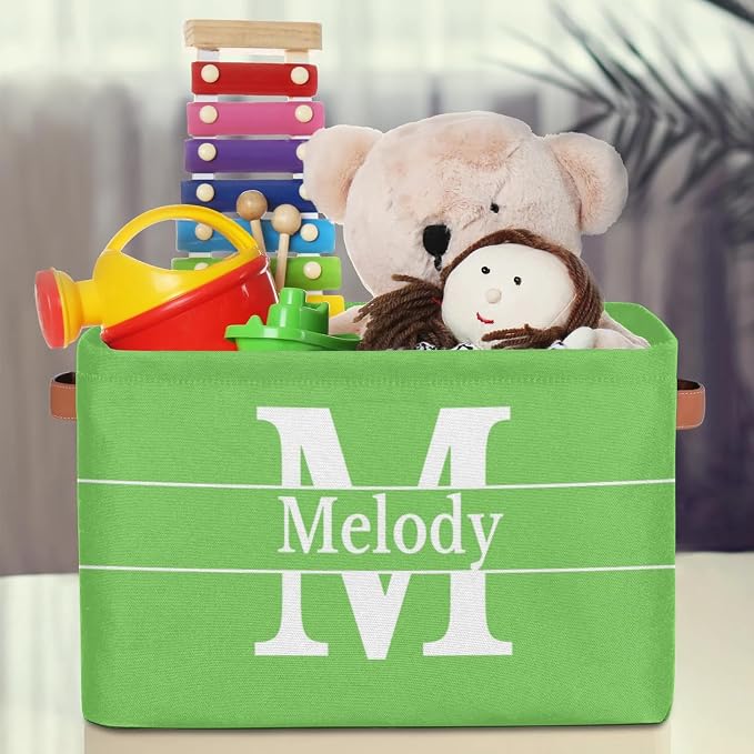 Personalized Spring Green Storage Bins, Initial Letter Storage Basket