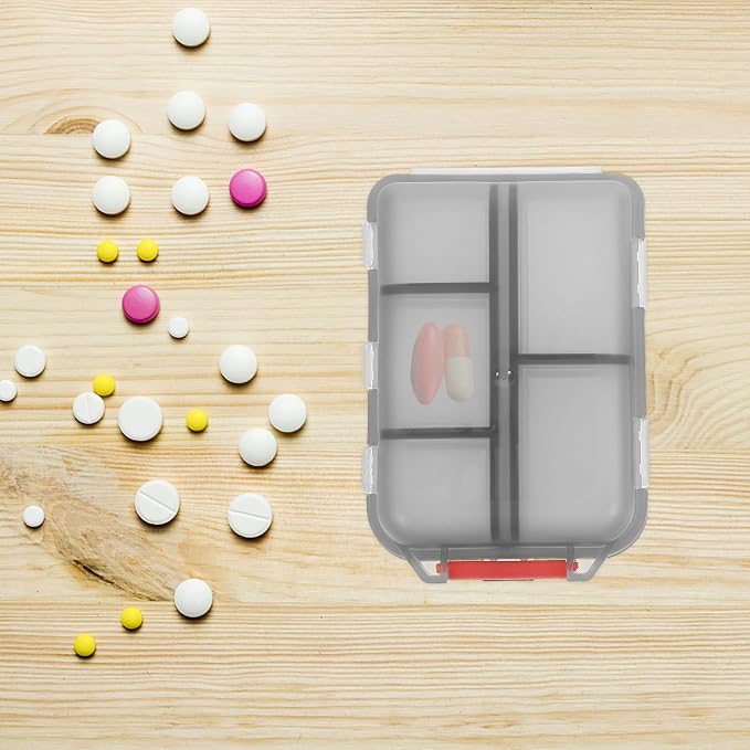 10-Compartment Portable Pill Organizer with 30 Sticker Labels, Small Travel Pill Case and Medication Storage, Compact Pocket Container for Purse Use