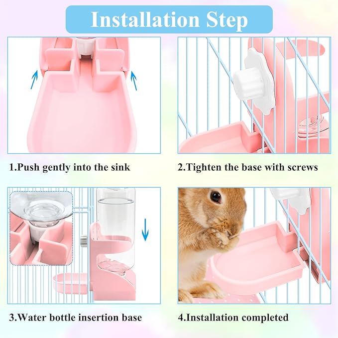 kathson 2 PCS Rabbit Water Dispenser for Cage 17 Oz Hanging Guinea Pig Water Bottle No Drip Gravity Automatic Bunny Water Bottle No Leak Small Animal Water Bottle for Chinchilla Ferret Hamster（Pink）