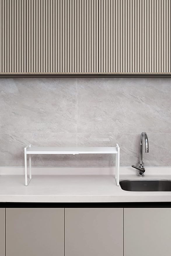 Nxconsu Expandable Shelf for Cabinets, Cabinet Shelf Riser, 10.3" White | Heavy-Duty Organizer Metal Dish Riser for Cabinets Holds 50LBS and Expands 13.4 to 24.5 in for Kitchen Pantry Plate Mug Spice