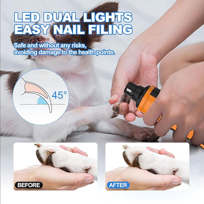 Dog Nail Grinder Quite, Cordless Grooming Pro Nail Grinder with 5 Adjustable Speeds & Led Light, & 2000mAh Battery, Suitable for Large Dogs, Medium, Small Pets with Hard or Thick Nail