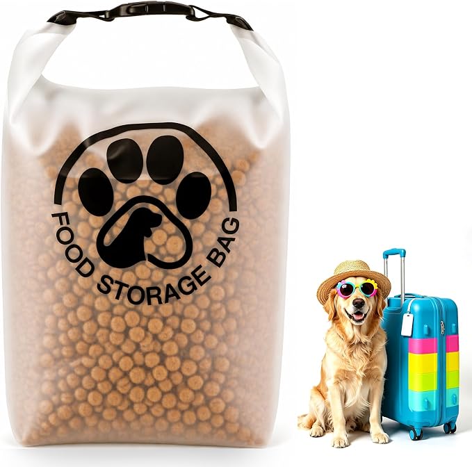 Pet Food Storage Bag for Travel - Transparent Leak-Proof Dog Food Container with Roll-Top Closure, Keeps Kibble Fresh for Camping Trip, Dog Boarding, Weekend Getaways (14 Cups)
