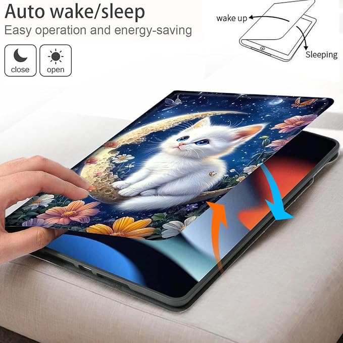Bxgolkgd Tablet Case for Samsung Galaxy Tab A 8.0 Inch 2019(SM-T290/T295),Shockproof Stand Cover with Heat Dissipation,Auto Wake/Sleep Function,White Cat Moon